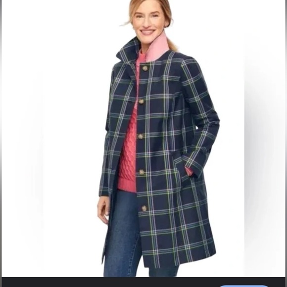 Talbots Plaid Swing Coat, all weather, navy, size S - Picture 4 of 10
